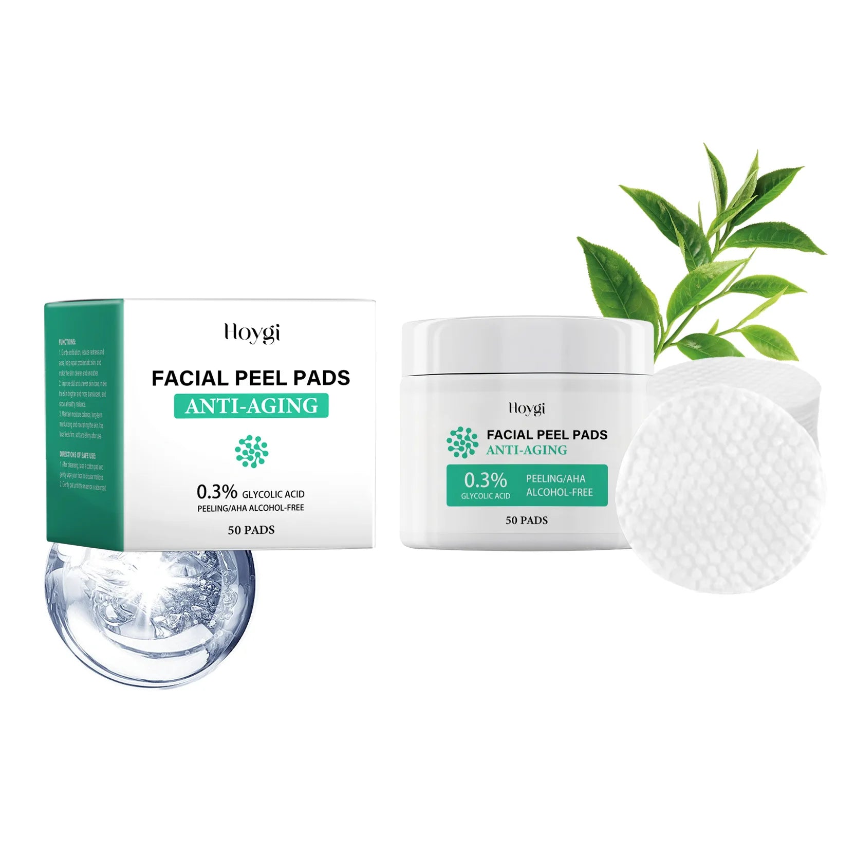 Glycolic Acid Cotton Pads Shrink Pores Blackhead Removal Oil Control Acne Treatment Exfoliating Moisturizing Facial Skin Care