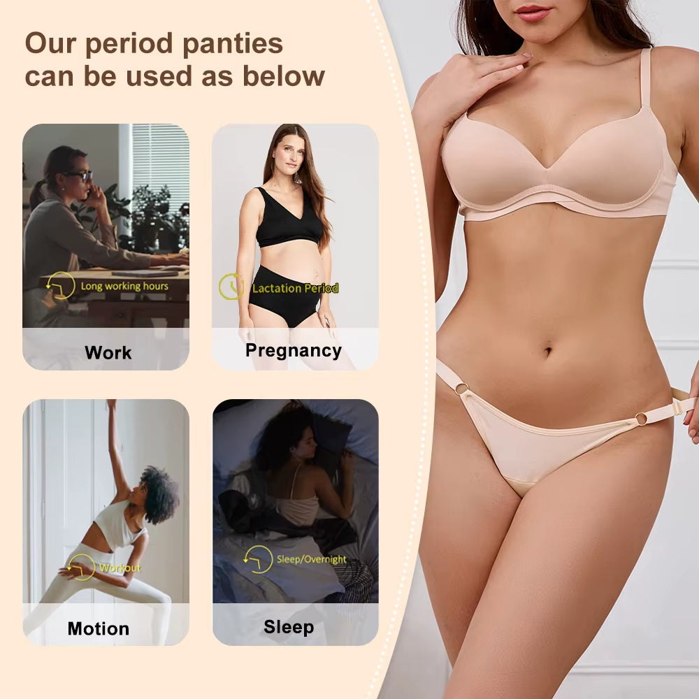 OEM Teenager Period Underwear Menstruales Absorbent Very High Culotte Menstruelle Women Period Underwear Bamboo 4 Layer Cotto