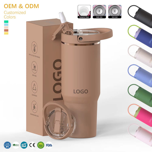 Custom Logo 20Oz 24Oz 32Oz 40Oz Flip Straw Tumbler Portable Travel Mug Stainless Steel Vaccum Insulated Tumbler with Handle