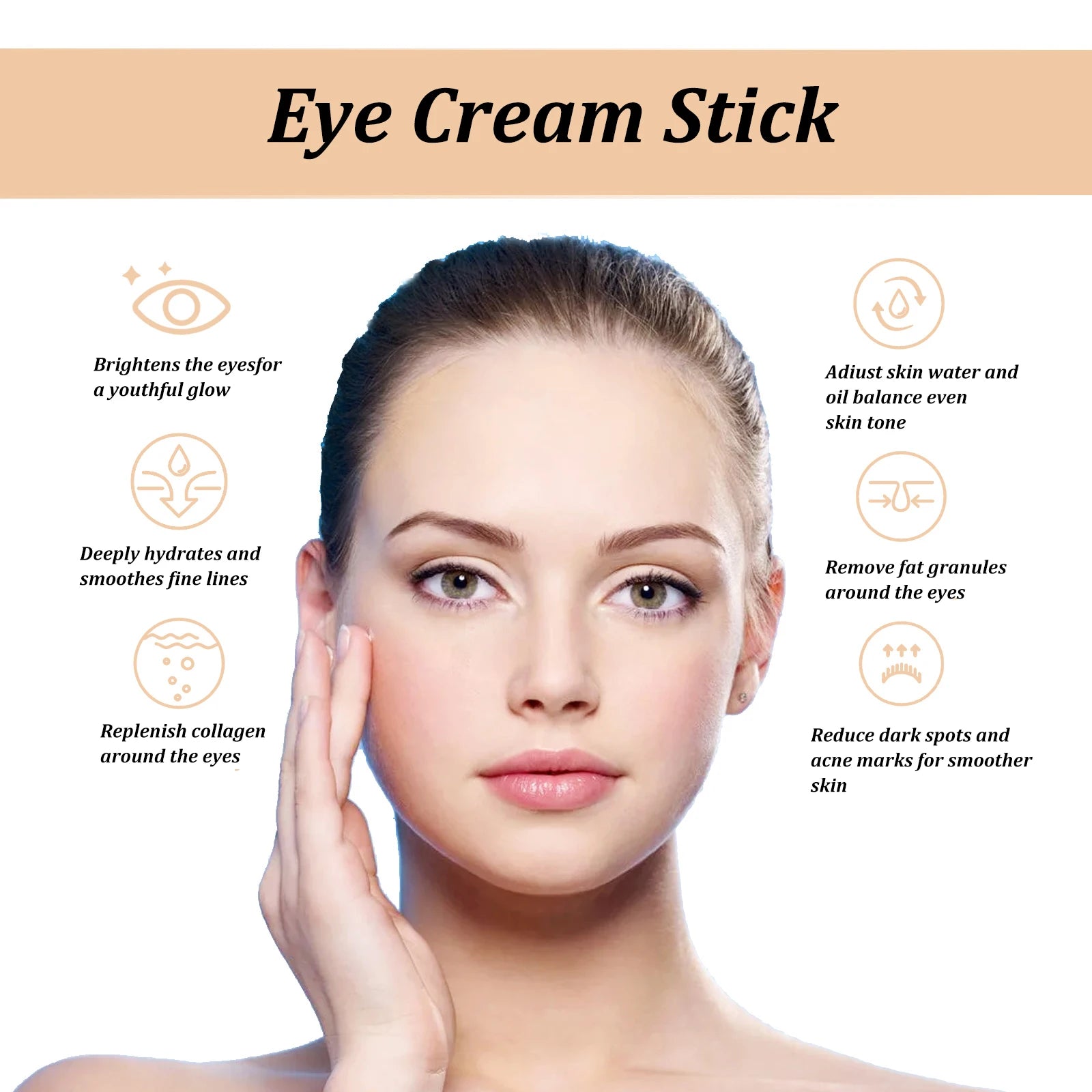 Snail Mucin Eye Cream Stick W-Rinkle Removing Lightening Dark Circle Remove Eye Bag Anti-Puffiness Firming Fade Fine Lines