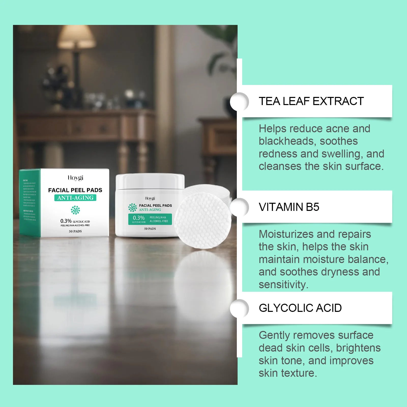 Glycolic Acid Cotton Pads Shrink Pores Blackhead Removal Oil Control Acne Treatment Exfoliating Moisturizing Facial Skin Care