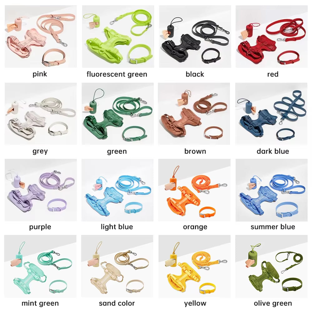 Sinsky Waterproof Luxury Custom PVC Pet Cat Dog Collar Charm Fashion Silicone Pet Leash and Collar Set with Flair Accessories