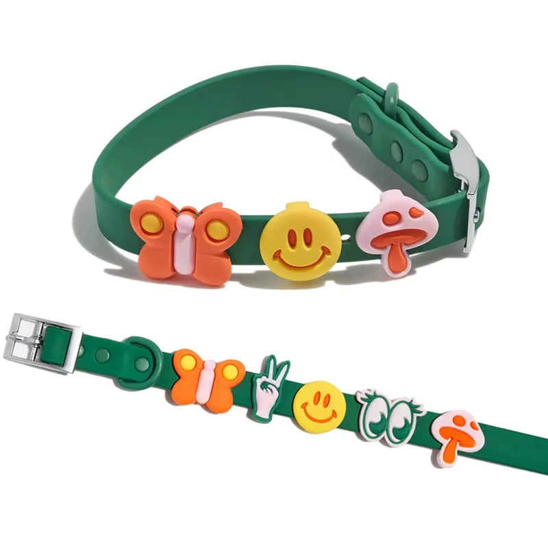 Sinsky Waterproof Luxury Custom PVC Pet Cat Dog Collar Charm Fashion Silicone Pet Leash and Collar Set with Flair Accessories