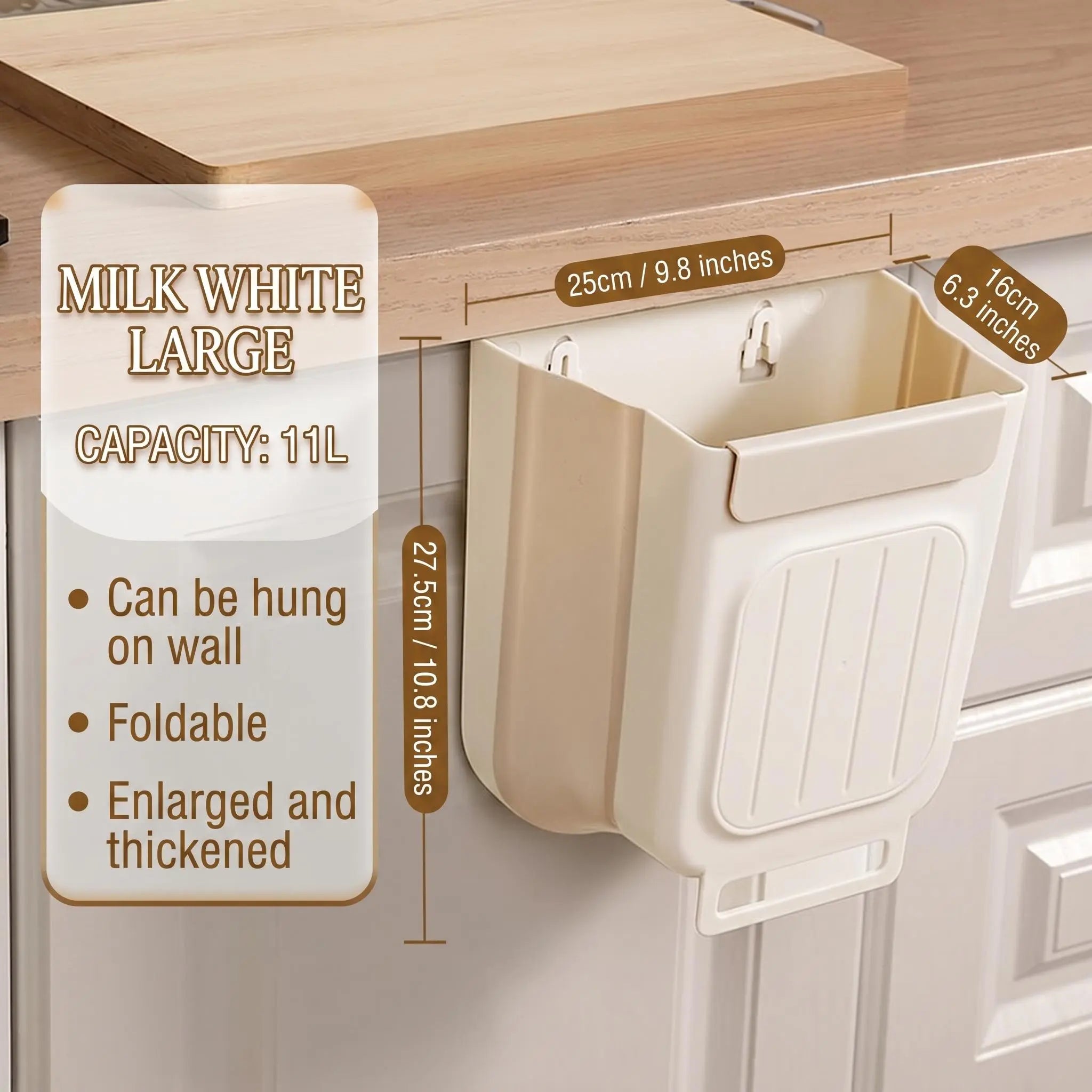 Collapsible Hanging Kitchen Trash Can Foldable Trash Can Cabinet Hanging Garbage Small and Convenient Countertop Rubbish Bin Kitchen Bathroom Accessories Home(11L )