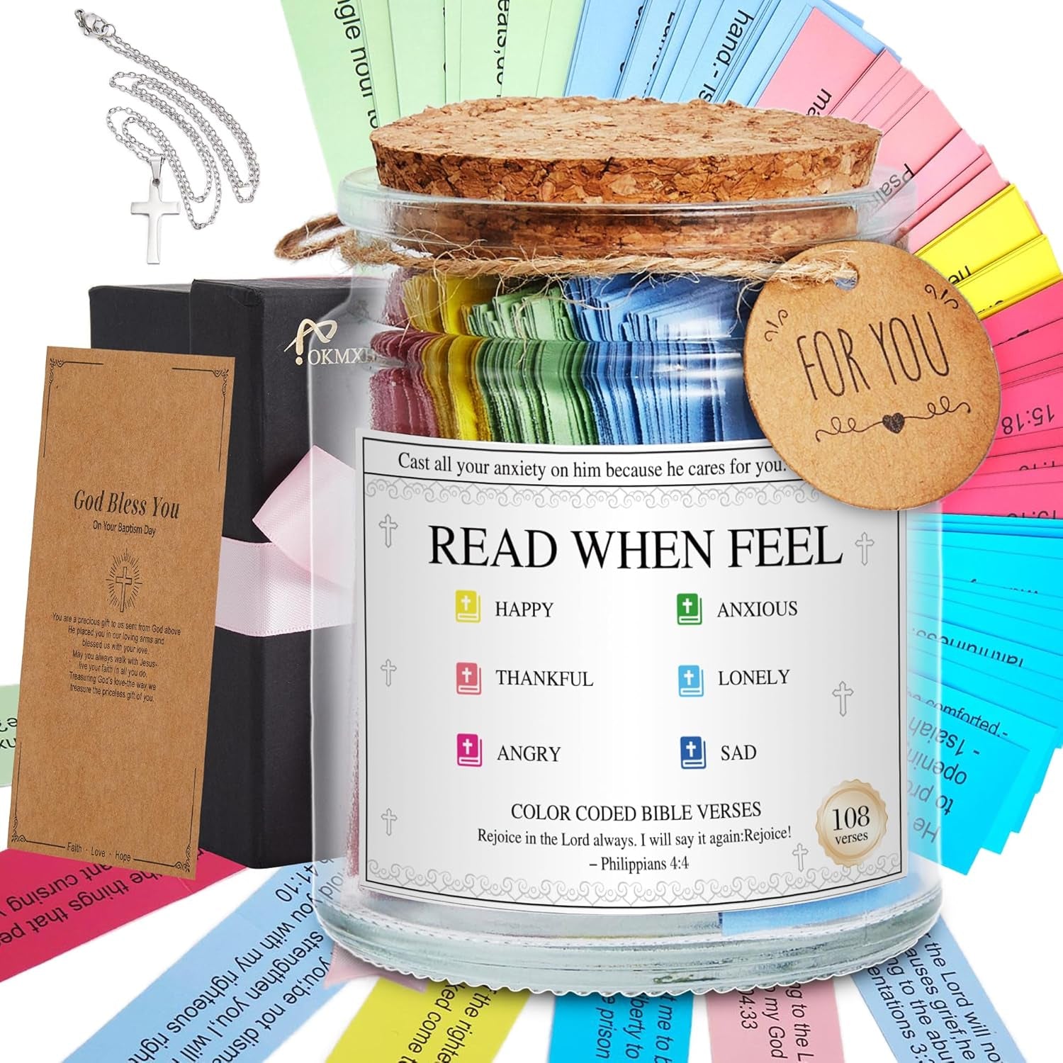 Bible Verse Jar,Read Me When Bible Verses Jar for Emotions and Feelings,Mothers Day Gifts,Christian Gift for Women and Men,Mothers Day Gift Bulk,Birthday Gifts for Women