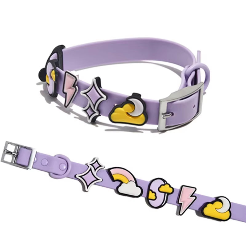 Sinsky Waterproof Luxury Custom PVC Pet Cat Dog Collar Charm Fashion Silicone Pet Leash and Collar Set with Flair Accessories