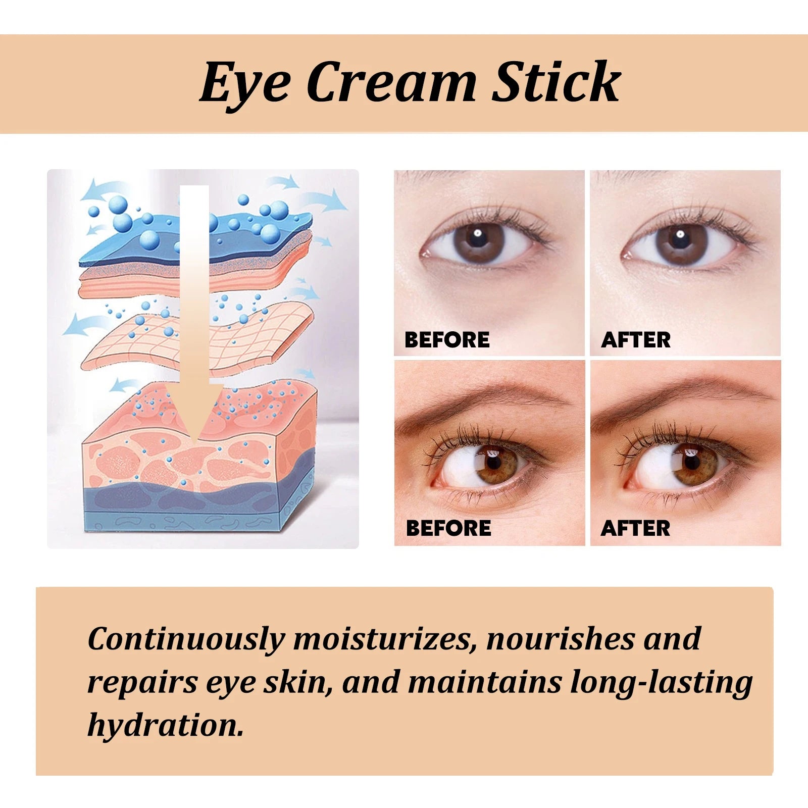 Snail Mucin Eye Cream Stick W-Rinkle Removing Lightening Dark Circle Remove Eye Bag Anti-Puffiness Firming Fade Fine Lines