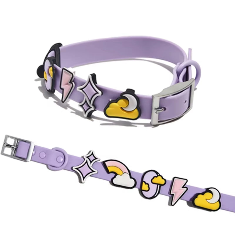 Sinsky Waterproof Luxury Custom PVC Pet Cat Dog Collar Charm Fashion Silicone Pet Leash and Collar Set with Flair Accessories